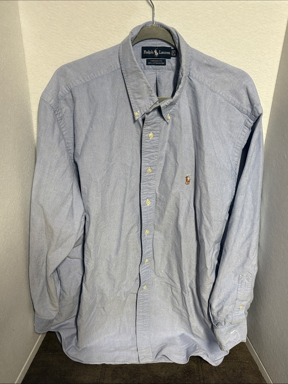 Men’s Ralph Lauren Yarmouth 100% Cotton Oxford Button Up Polo Dress Shirt 18 34